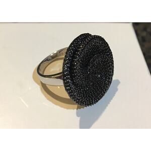 QVC 3.25 CT TW Black Spinel Pave Round Wrapped Flower Design Sterling Ring Sz 7